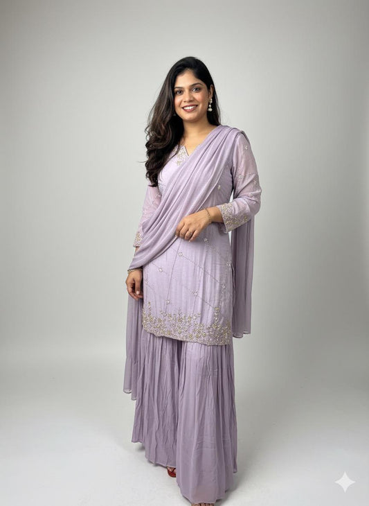 Lilac Jaal Sequined Short Kurta Set