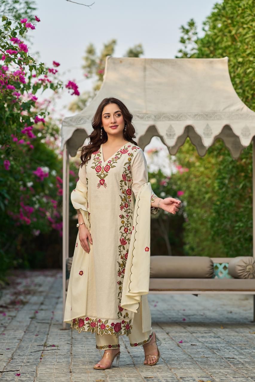 Afreen Ivory & Rose Embroidered Suit Set