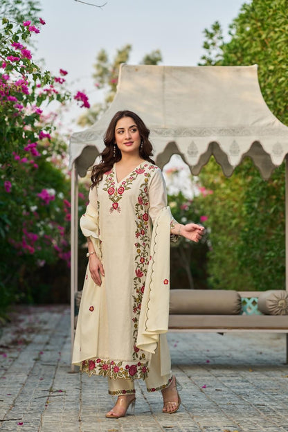Afreen Ivory & Rose Embroidered Suit Set