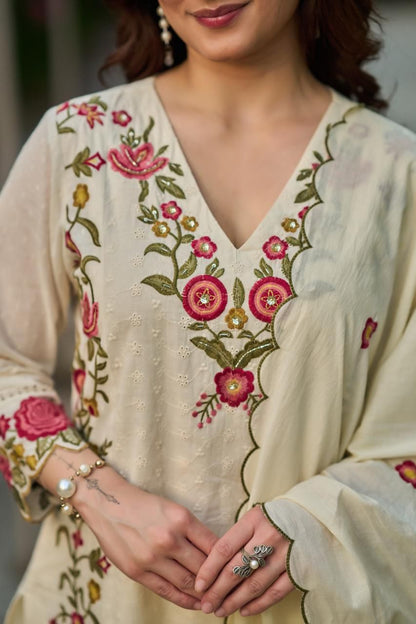 Afreen Ivory & Rose Embroidered Suit Set