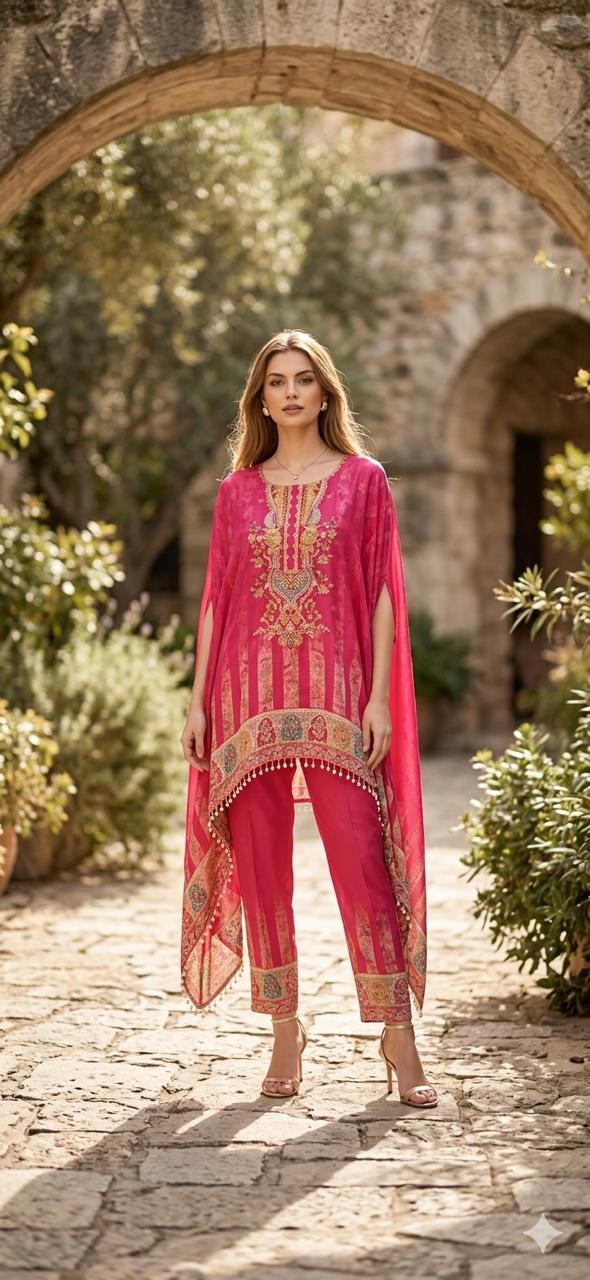 The Royal Pink Printed Silk Kaftan
