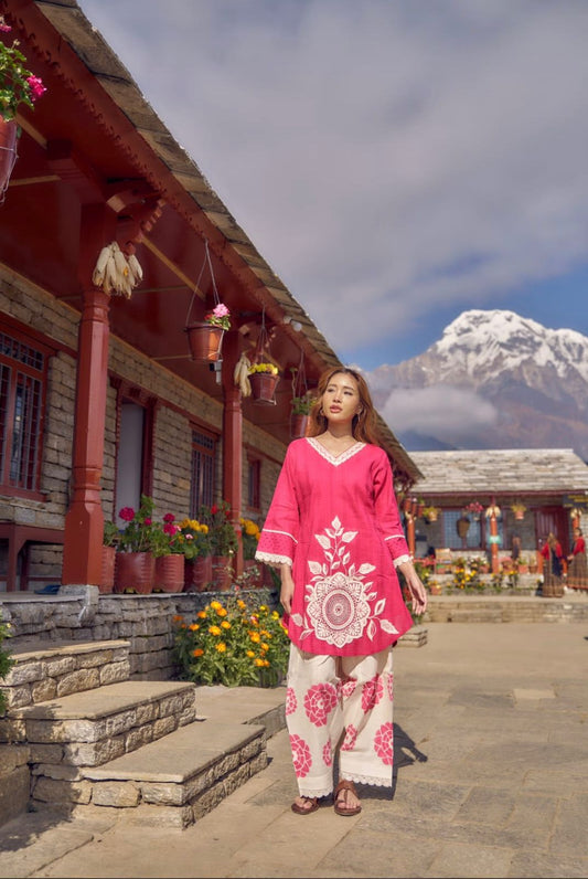 Trisha Fuchsia & Ivory Floral Co-ord Set