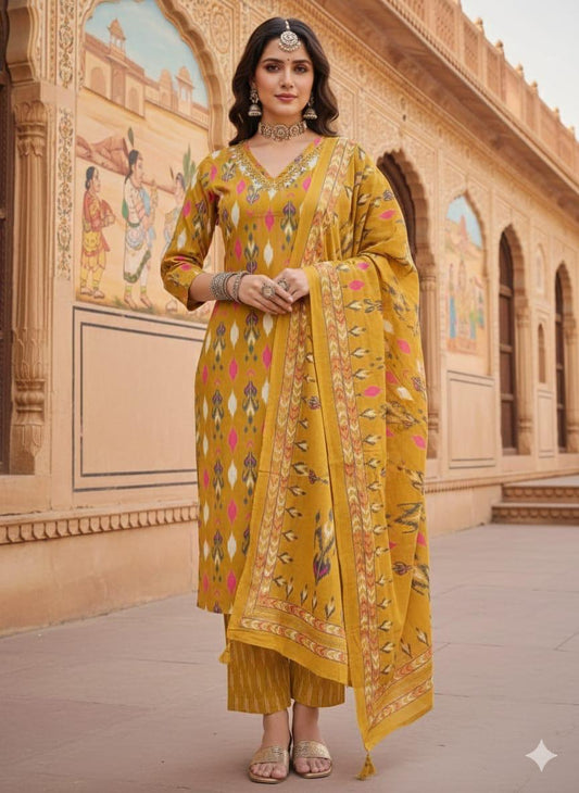 Avani Mustard Ikat Suit Set