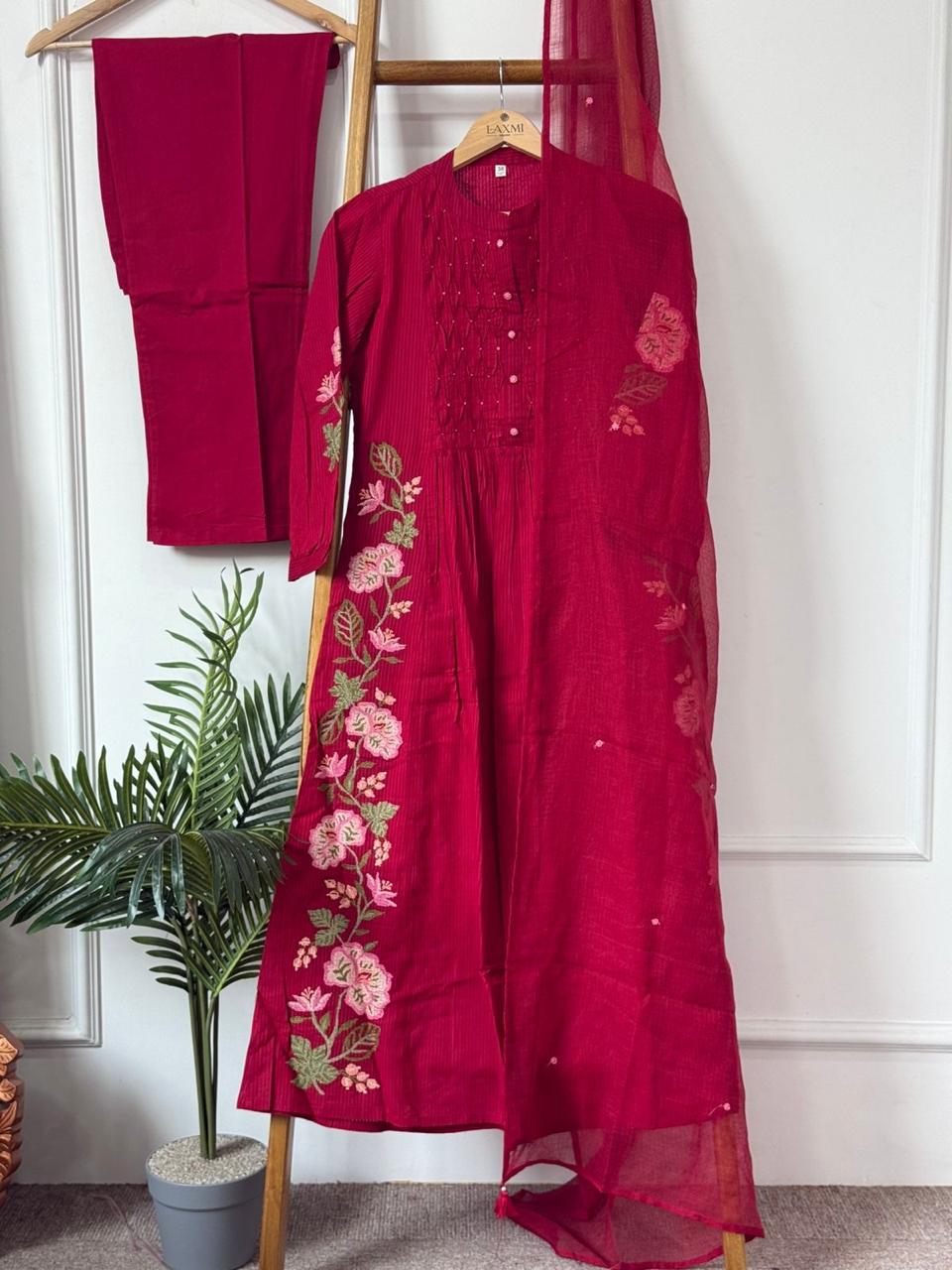 Gitanjali Pintuck & Floral Embroidered Suit Set