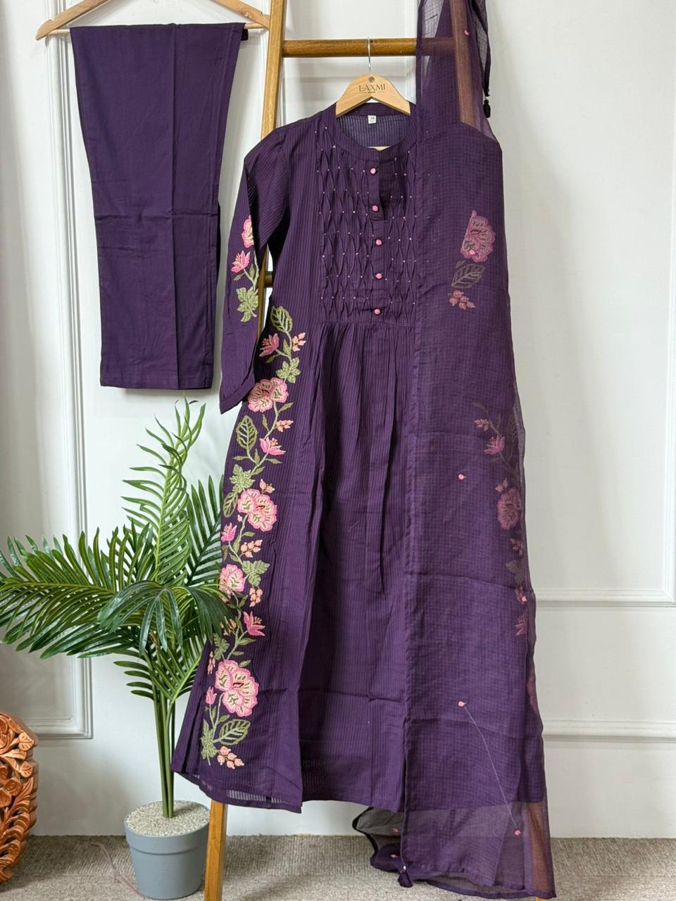 Gitanjali Pintuck & Floral Embroidered Suit Set