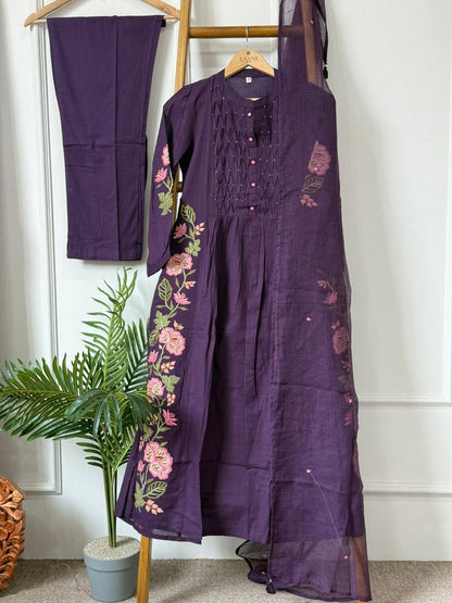 Gitanjali Pintuck & Floral Embroidered Suit Set