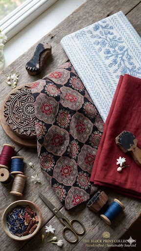 Indigo Bloom Handblock Cotton Suit Material
