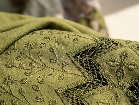 Olive Whisper Embroidered Cotton Suit Set