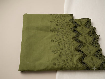 Olive Whisper Embroidered Cotton Suit Set