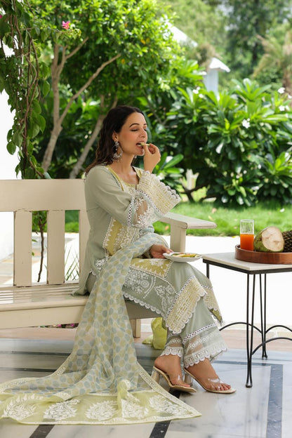 Sage Noor Embroidered Cotton Suit Set