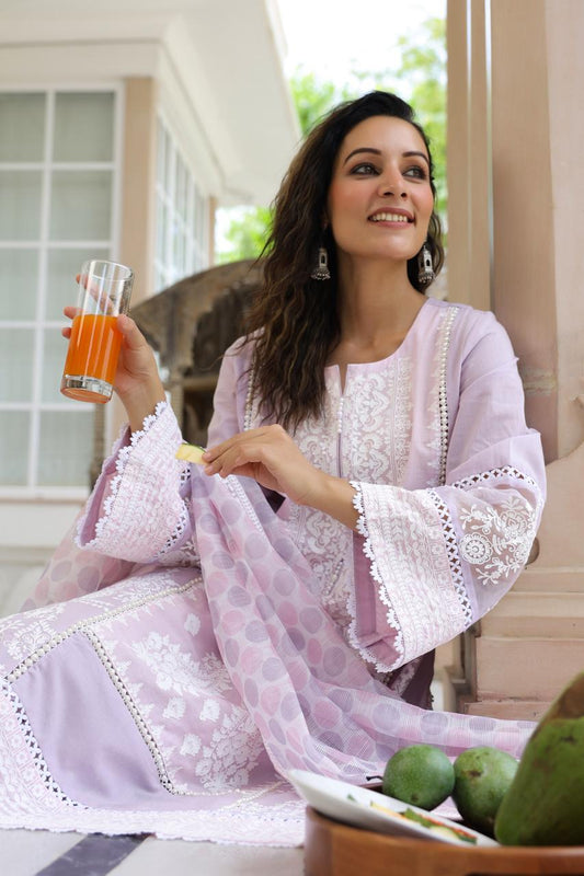 Lavender Grace Embroidered Cotton Suit Set