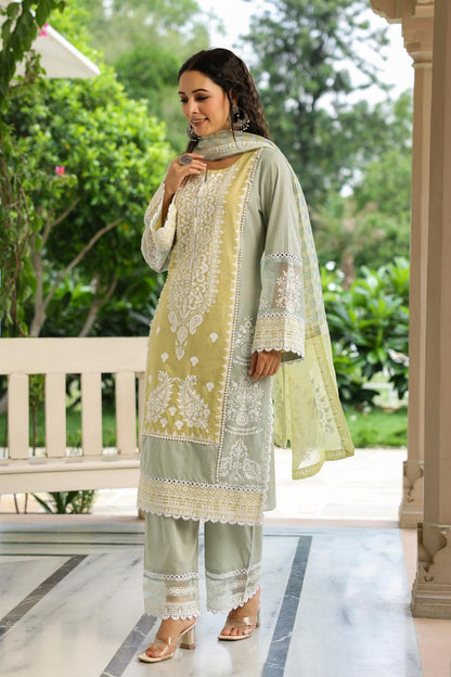 Sage Noor Embroidered Cotton Suit Set