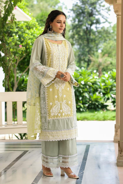 Sage Noor Embroidered Cotton Suit Set