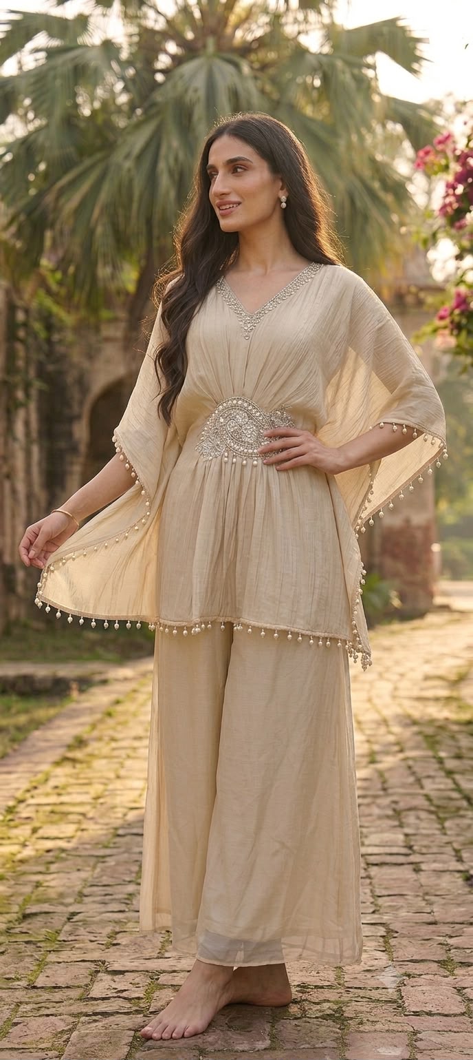 The Ivory Pearl-Embellished Kaftan Tunic