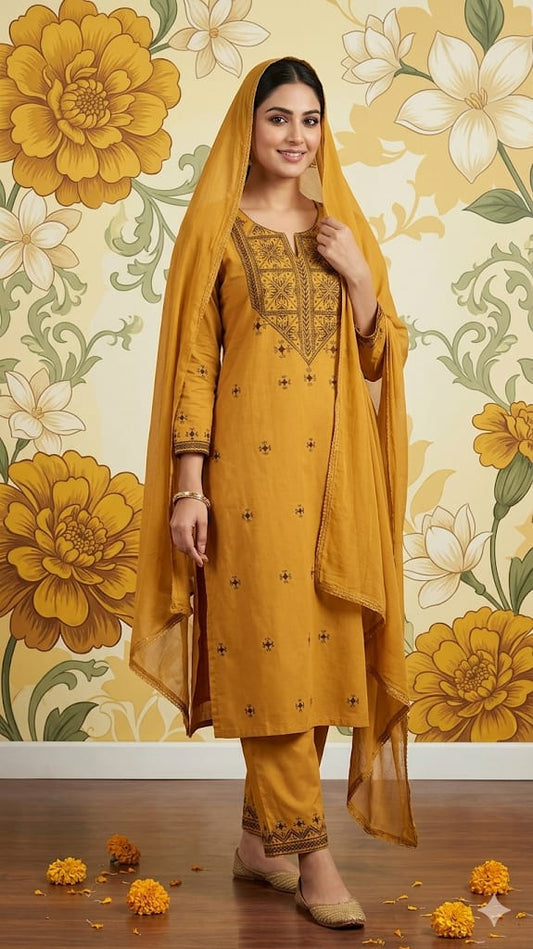 The Mustard Yellow Geometric Tribal Suit Set