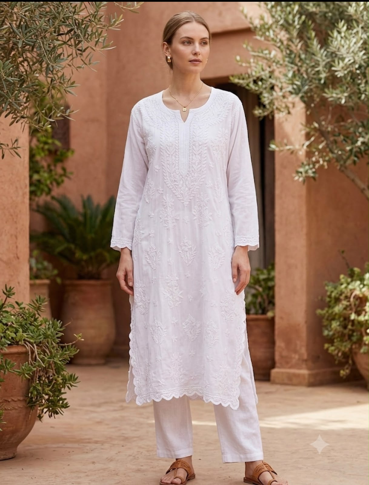 Ivory Hand-Embroidered Chikankari Straight Suit