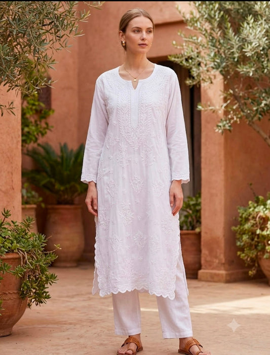 Ivory Hand-Embroidered Chikankari Straight Suit