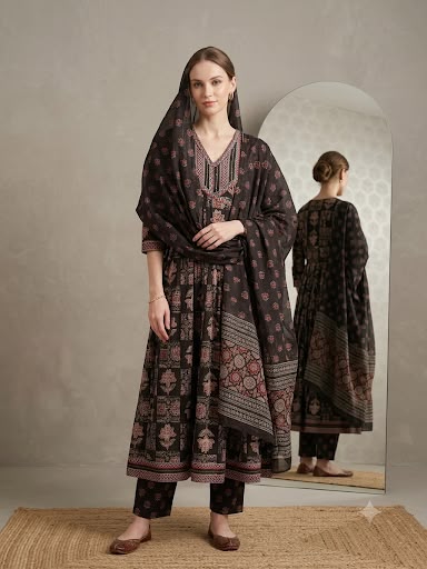 The Heritage Indigo-Black Lotus Flare Dress