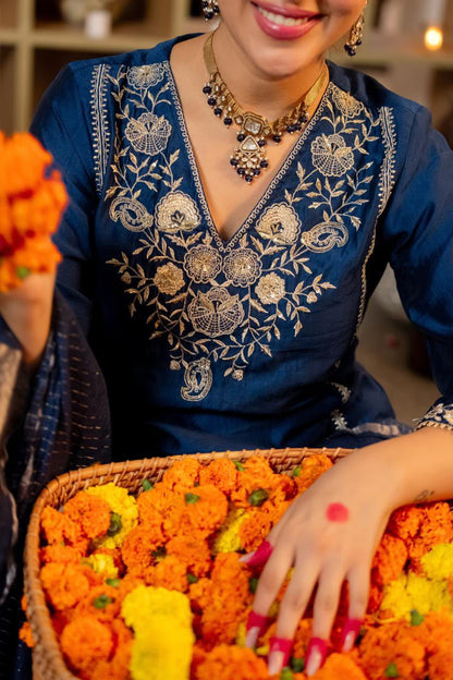 Neelambari Blue Embroidered Suit Set