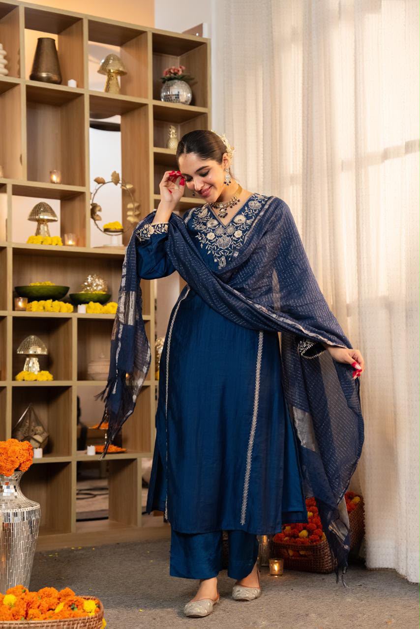 Neelambari Blue Embroidered Suit Set
