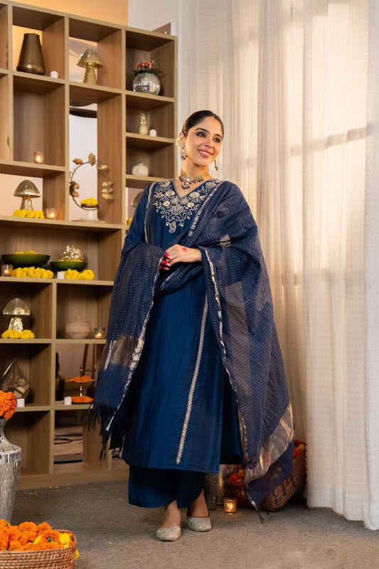 Neelambari Blue Embroidered Suit Set