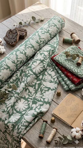 Sage Bloom Handblock Cotton Fabric