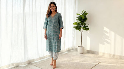 Aqua Blossom Kurta Set