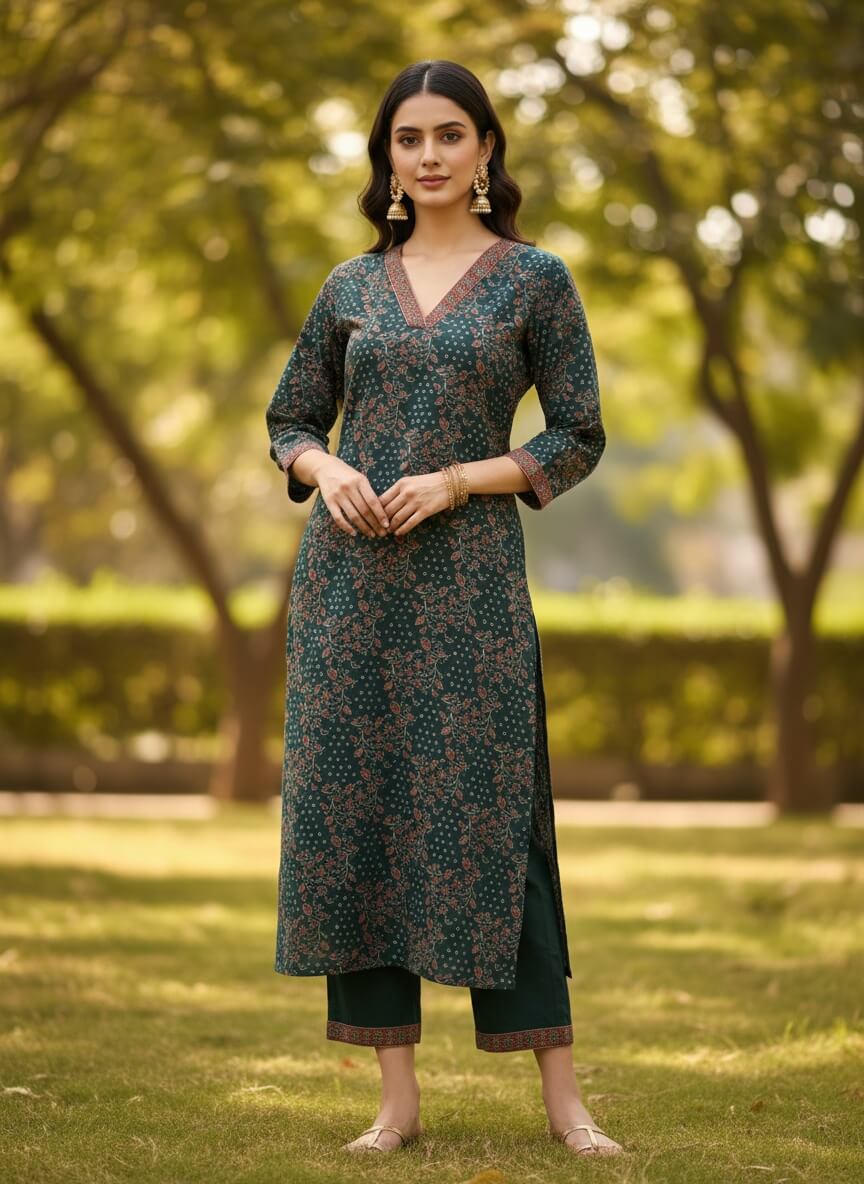 Nira Deep Green Floral Set