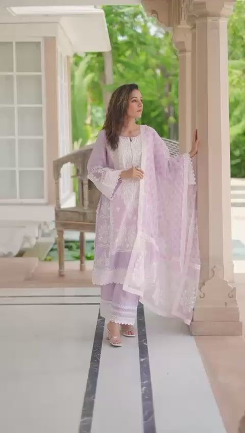 Lavender Grace Embroidered Cotton Suit Set