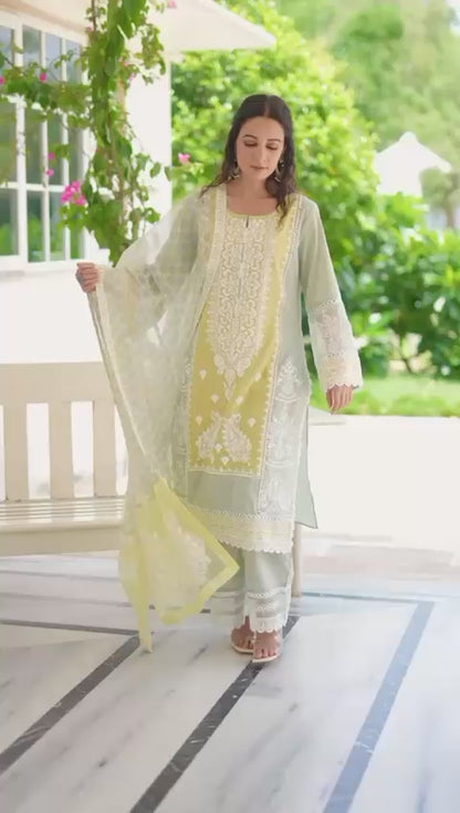 Sage Noor Embroidered Cotton Suit Set
